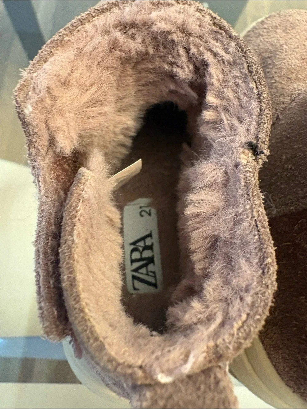 Zara Brown Suede Faux Fur Lined Ankle Bootie Hook & Loop EU/US 21
